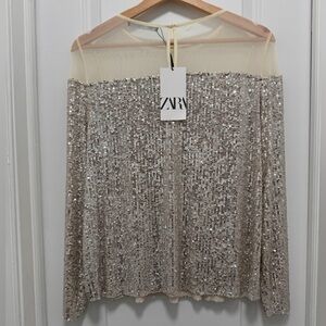 NWT Zara Sequin Long Sleeve Top Size M